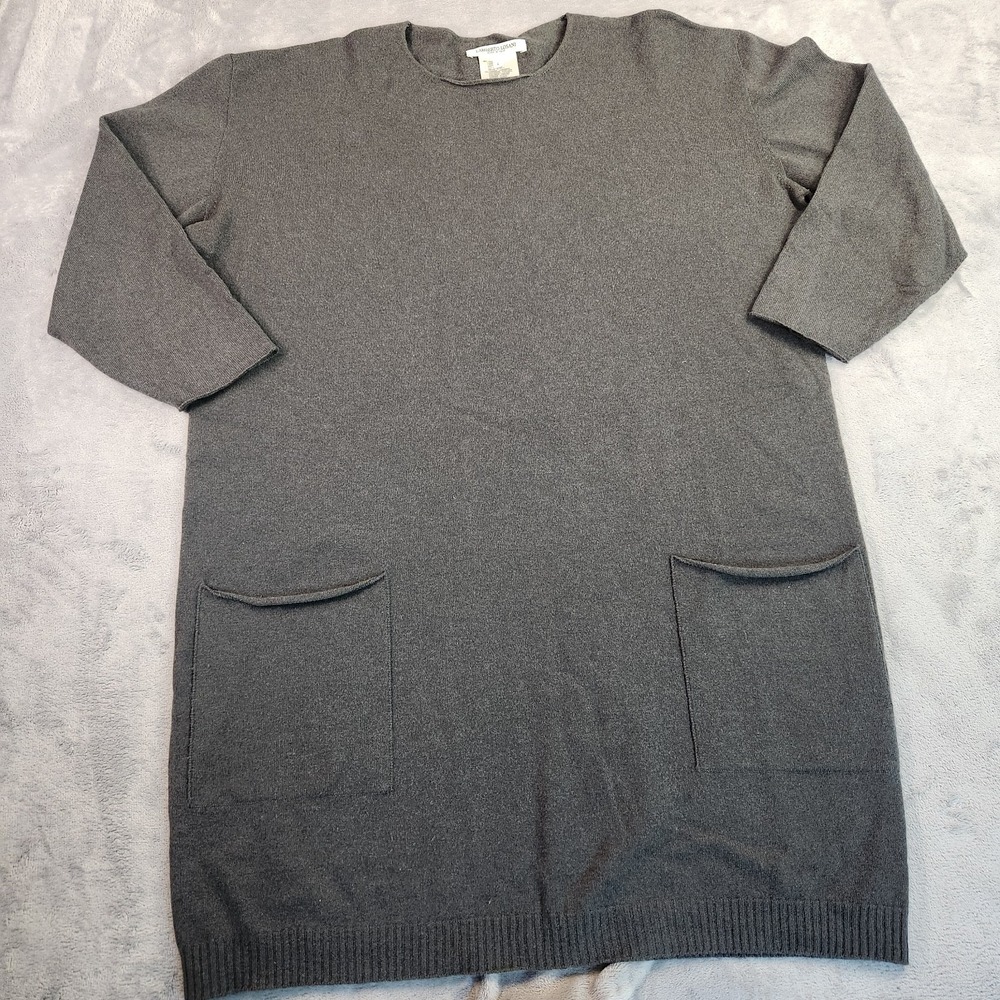 Lamberto Losani Italy Gray Cashmere Silk Wool Blend Pocket Sweater Dress Large L